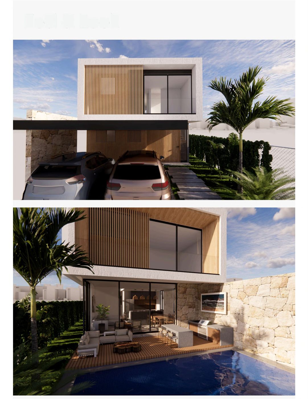 Render del Proyecto KASA — fachada y piscina